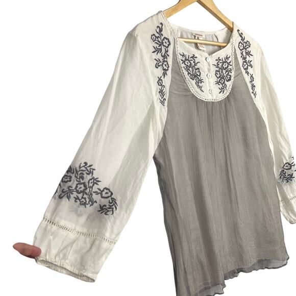 Sundance Large Silk Floral Embroidered Long Sleeve Lined Boho Peasant Blouse - Picture 3 of 11